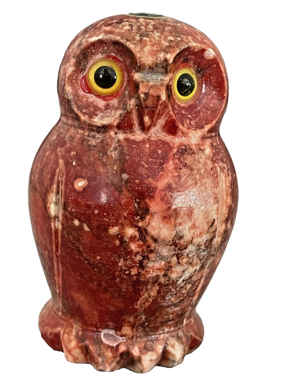 Vintage Italian Carved Alabaster Marble Owl Figurine Glass Eyes Italy 3.5”